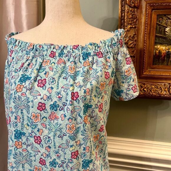 EUC Vineyard Vines Floral Flamingo Off Shoulder Dress Size XL - Picture 2 of 2